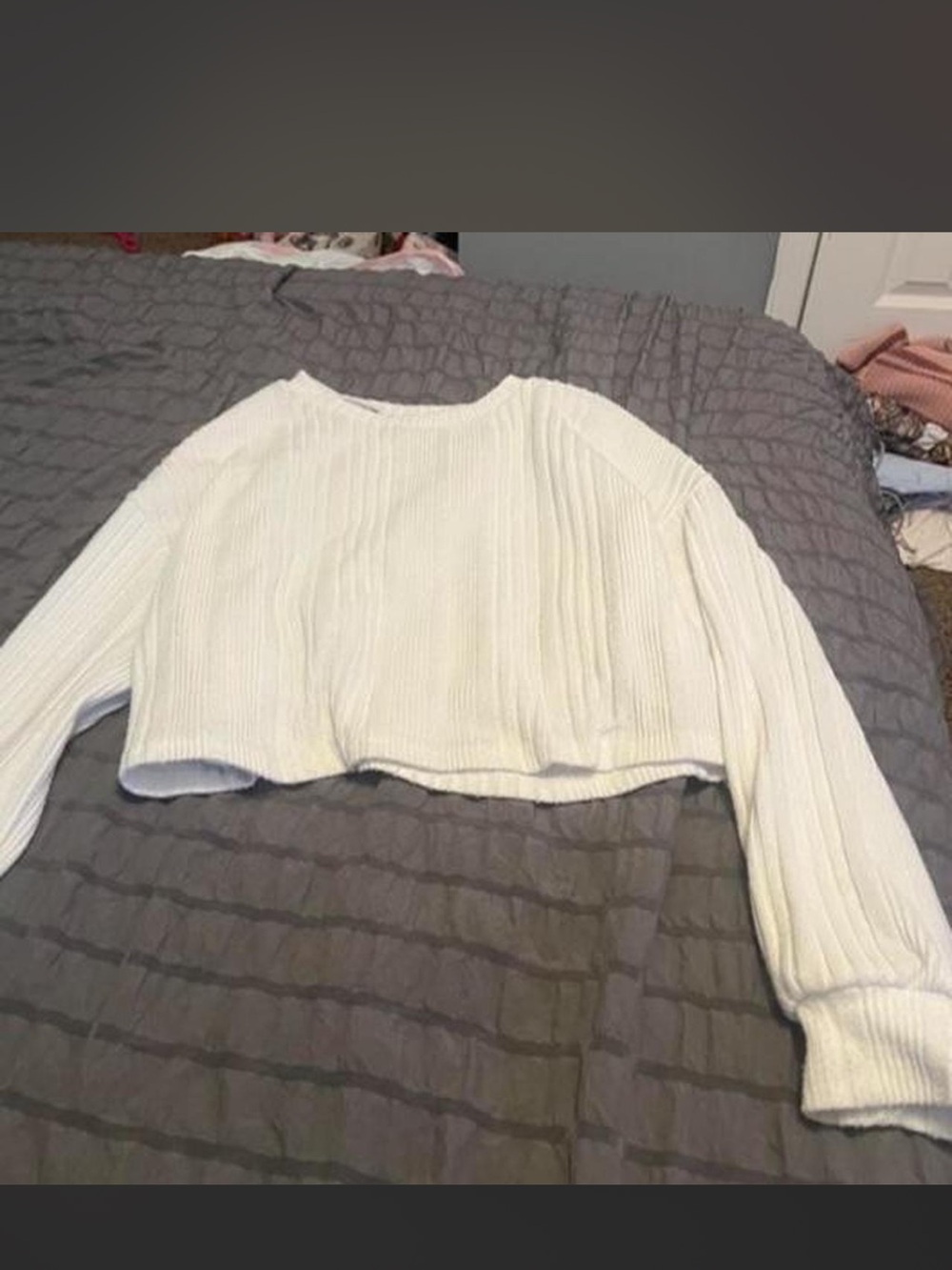 SHEIN White Ribbed Cropped Long-Sleeve Top